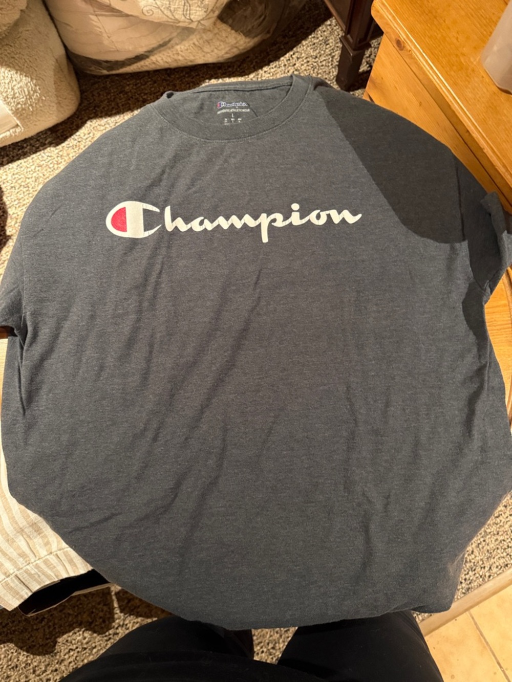 Champion Men's Crew Neck Logo Tee - Charcoal with White & Red Logo